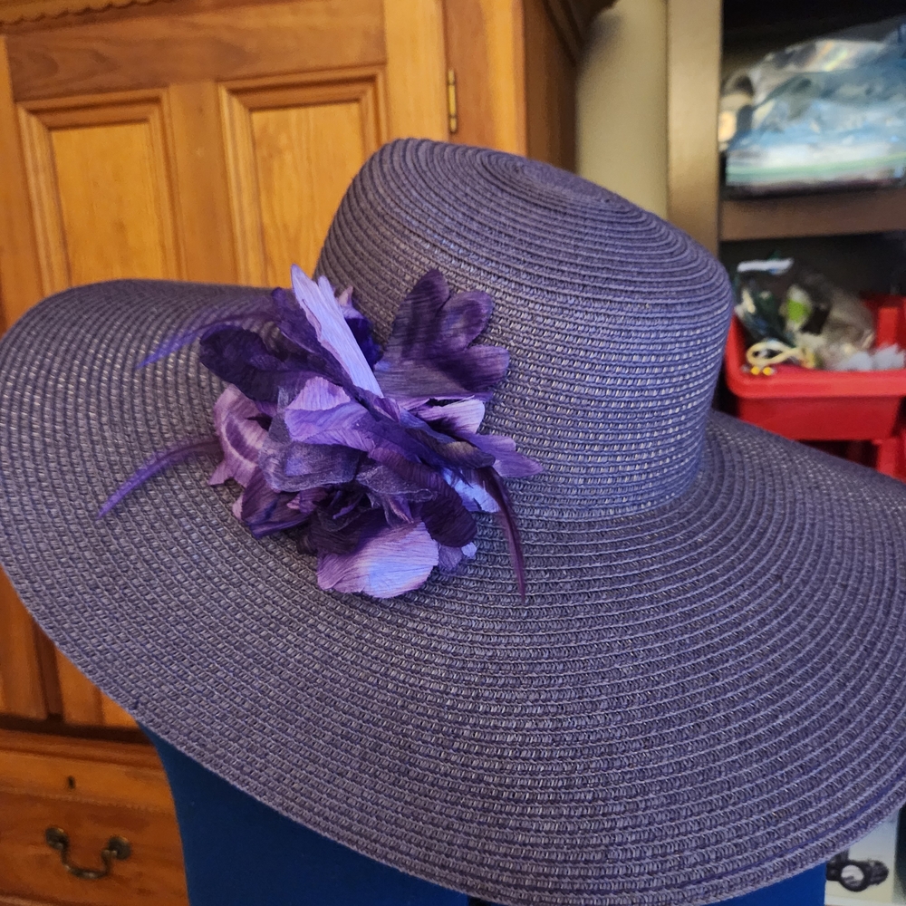 Elegant Purple Sun Hat with Floral Accent